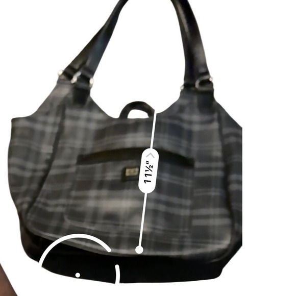 Tommy Hilfiger Plaid Hobo Handbag Shoulder Bag Black Grey Silver Tone Buckle - Picture 2 of 9